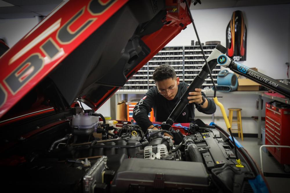 Specialized Faro Arm being used to scan under the hood of a Jeep Wrangler Rubicon 392 at the K&N Engineering to design a High Flow K&N Cold Air Intake