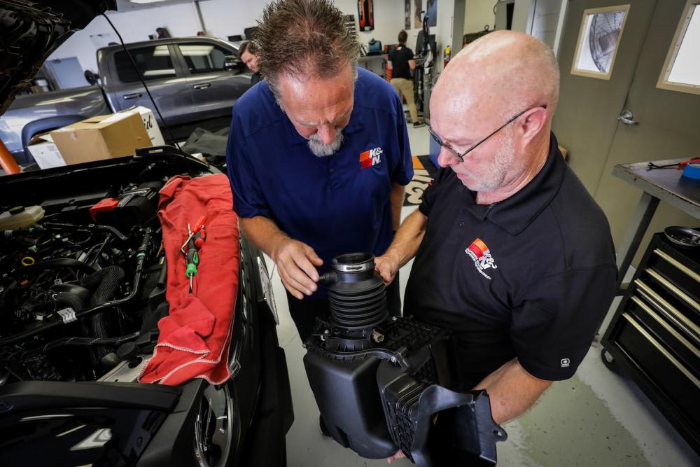 K&N Engineers closely examine the factory airbox and intake system brand new Ford Bronco to see where they can improve airflow to make more horsepower