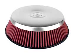 AIRAID Concept II SynthaMax non-oiled round air filter assemblies for carbureted vehicles feature a beautiful lightweight aluminum lid, and an air cleaner base that enhances airflow