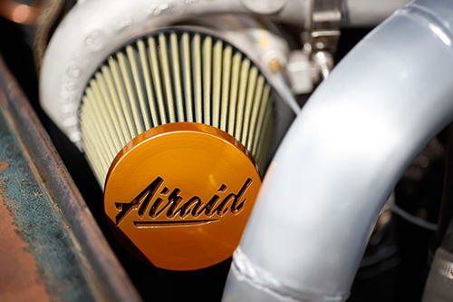 An Airaid performance air filter helps keep air flowing through this 1,200-hp 1949 Ford F1 An Airaid performance air filter helps keep air flowing through this 1,200-hp 1949 Ford F1